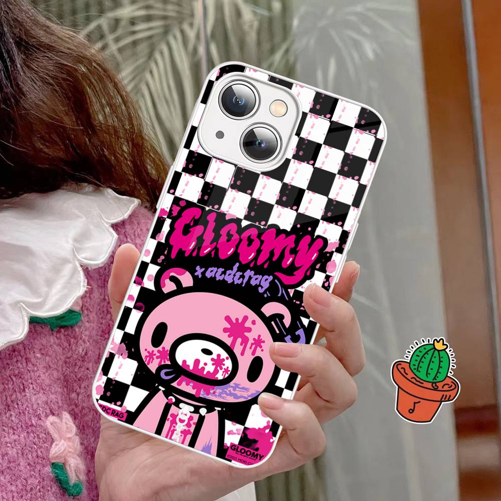 Cute G-Gloomy B-Bear For IPhone 14 13 12 Mini 11 Pro XS Max X XR 14 Plus Tempered Glass Cover