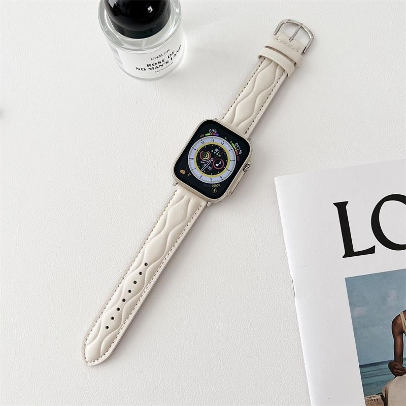 

Креативный кожаный ремешок с волнистой текстурой для часов Ultra 49 мм S8 7 SE 6 5 4 3 2 1 (45мм 44мм 42мм 41мм 40мм ) Модный сменный браслет для леди и джентльмена For 38/40/41mm белый