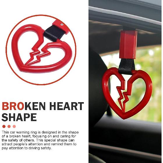 2 PCS Broken Heart Car Handle Strap, Drift Charm Handle Strap, Auto Heart Shape Rear Bumper Warning Hanging Ring, Fashion Love Decoration for Most
