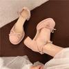 Fashion French Bow Block Heel Mary Jane Shoes Women's New Spring and Summer Round Toe Shallow Mouth One Buckle Beaded Heels