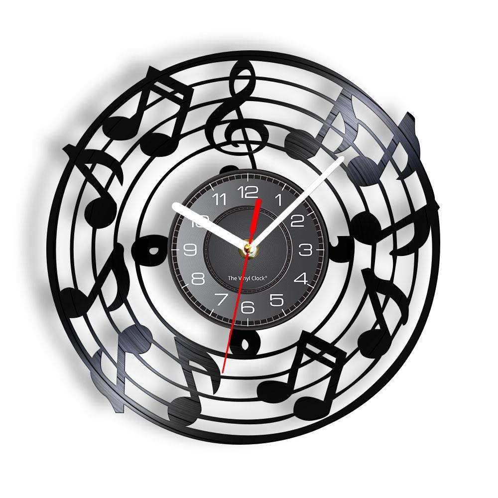 Music Notes Wall Art Treble Clef Vinyl Record Wall Clock Hanging Sheet Music Art Vintage Watch Rock N Roll Music Lover Gift