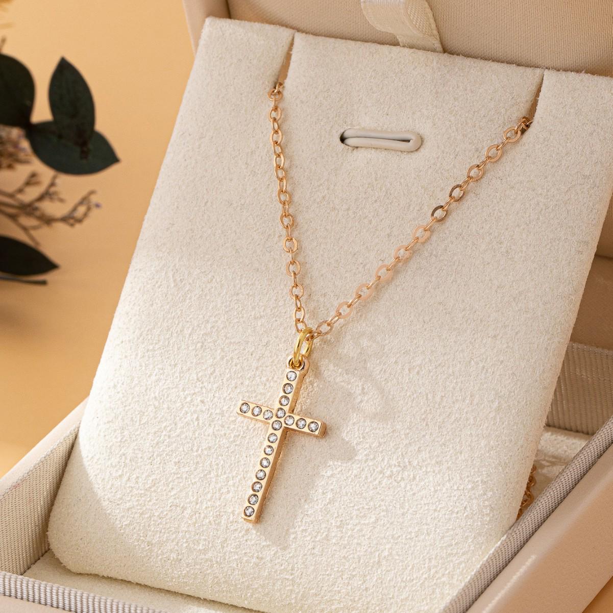 Elegant Retro Geometric Rhinestone Cross Necklace