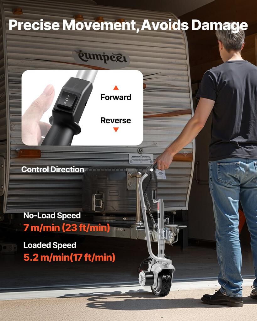 Electric Trailer Dolly, 2.5 T Towing Capacity, 380W 12V Motorized Jockey Wheel with 7 m/min Moving Speed, 31-63 cm Adjustable Clamp Height & 20.3 cm