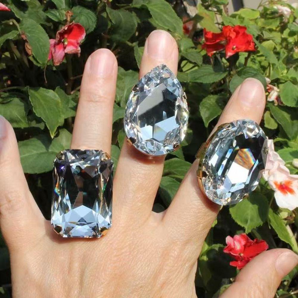 3PCs Square Shape Vintage Wedding Ring Adjustable Size Adjustable Crystal Ring Party Accessories