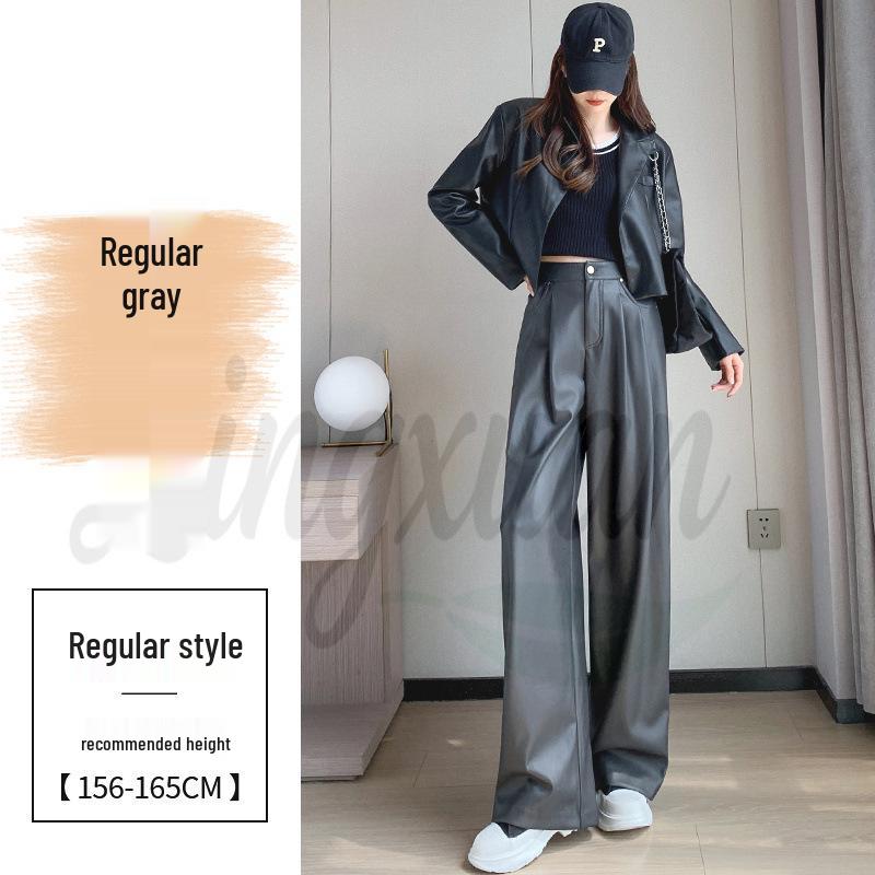 

Genuine Leather Women s Velvet-Lined High Waist Wide-Leg Pants - Autumn/Winter 2026 Collection XL