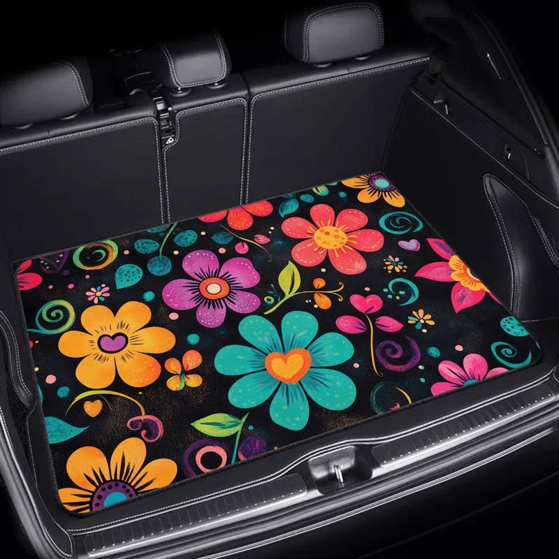 1pcs Car Trunk Mat Colorful Flower Design Dust-Proof Mat Wear-Resistant Dirt-Resistant Easy-Care Cargo Liner for Car Interior