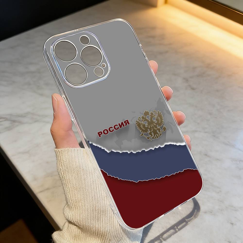 Russia F-Flag National Emblem  Phone Case For iPhone 17 16 15 14 13 12 11 Mini Pro Max Plus Transparent Cover