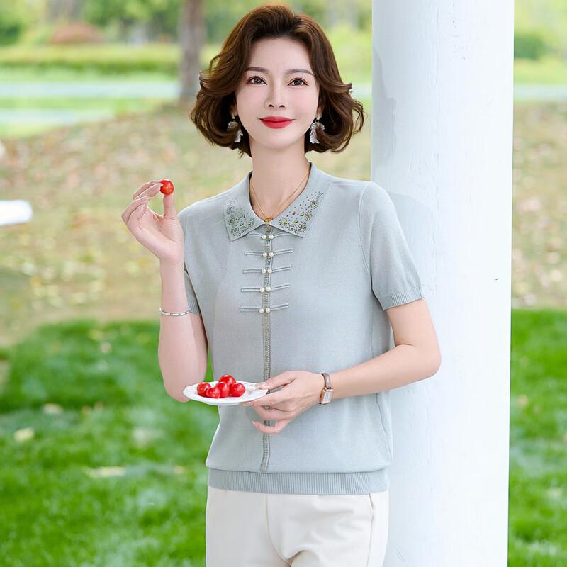 

WoXue Женская новая футболка с коротким рукавом, вязаная из ледяного шелка, в китайском стиле 2XL