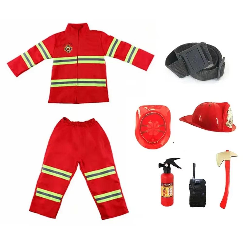 Costume Cosplay Bambini Pompiere Ragazzi Ragazze Halloween Carnevale Festa Uniforme Pompiere Sam Abbigliamento da Lavoro Regalo di Natale