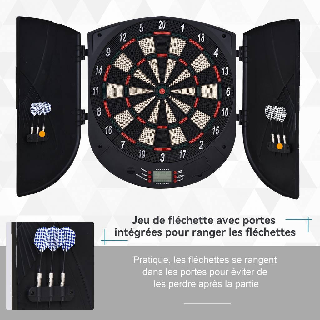 Electronic Dartboard with Cover, 26 Games, up to 8 Players, LCD Display, Speaker, Black