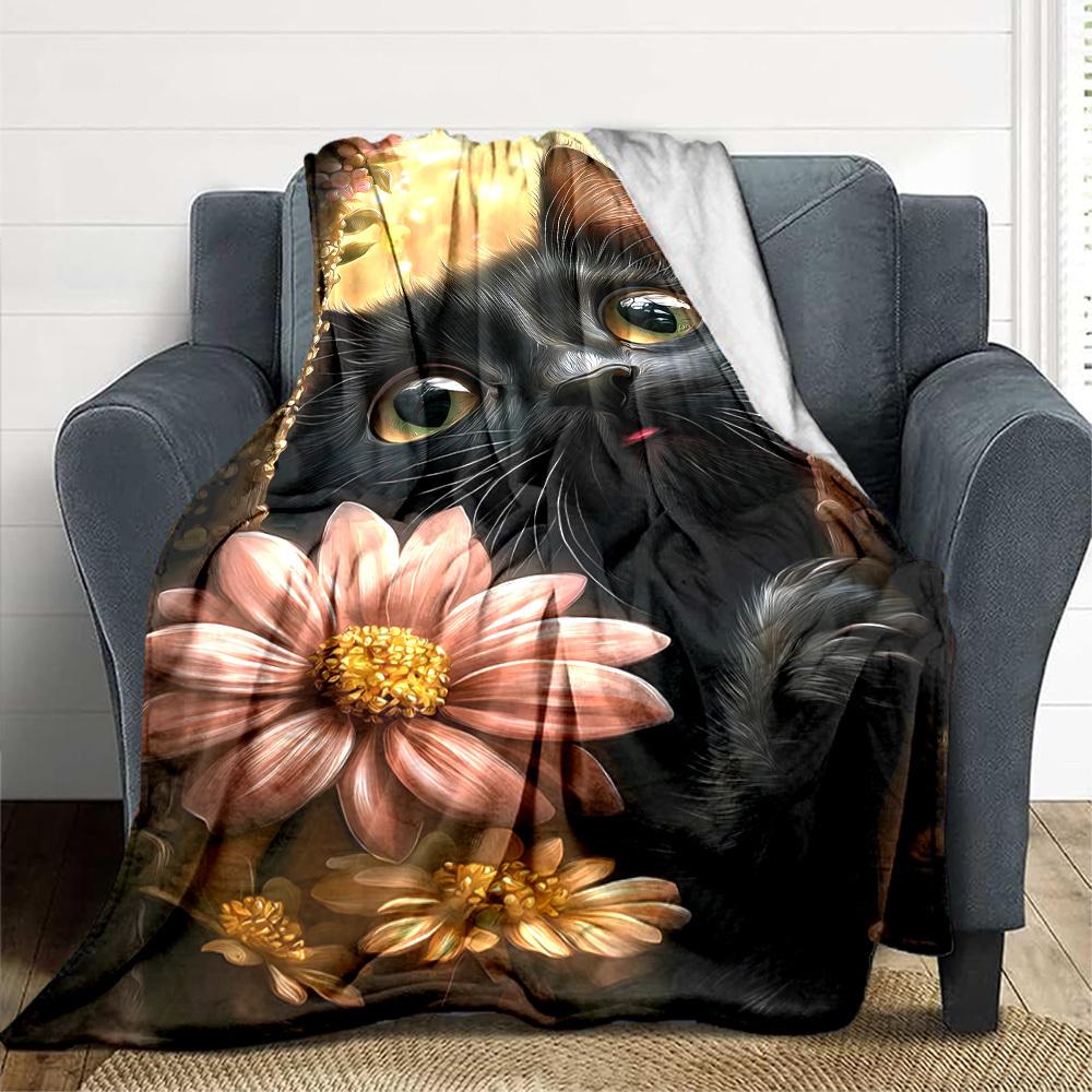 

1pc Black Cat Art Print Blanket Lightweight Blanket Throw Blanket For Sofa, Bed, Travel, Camping, Livingroom, Office, Couch, Chair yy251010104 100x150cm