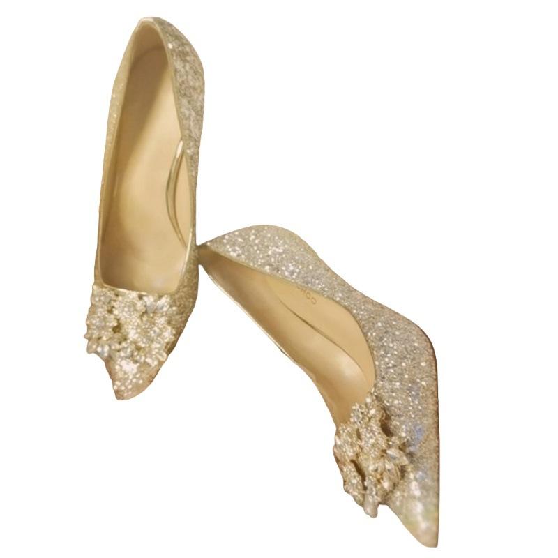 2025 new Xiuhe wedding dress two wear crystal shoes bride shoes women champagne high heels not tired feet rhinestone wedding shoes