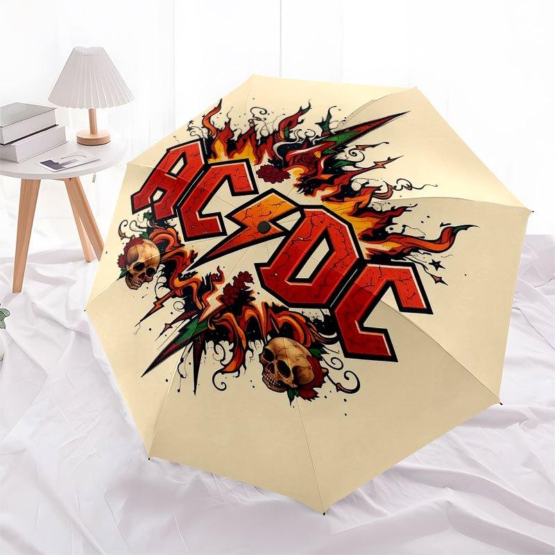 1pc ACDC Band 1 Automatic Opening and Closing Umbrella, Convenient Three-fold Design, 8 Iron Ribs - Suitable for Daily Outdoor Use and Travel