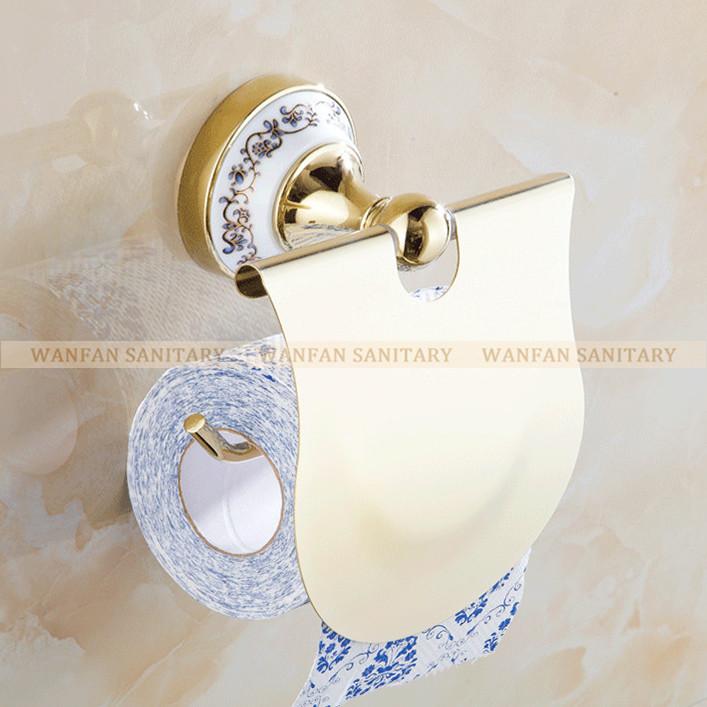 Držák na papír Kovový Chrom Stříbrný Držák na toaletní papír Ručník Modrý a Bílý Porcelán Koupelnové doplňky Montáž na zeď ST-6708