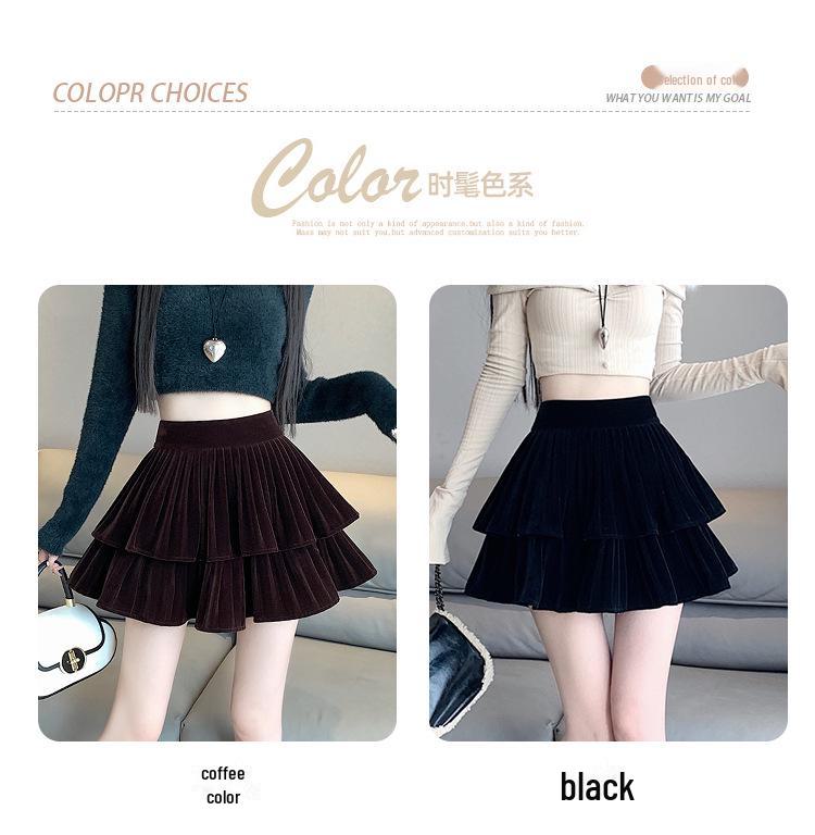 Women's Velvet High-Waist Elastic Pleated Skirt - Autumn/Winter Collection