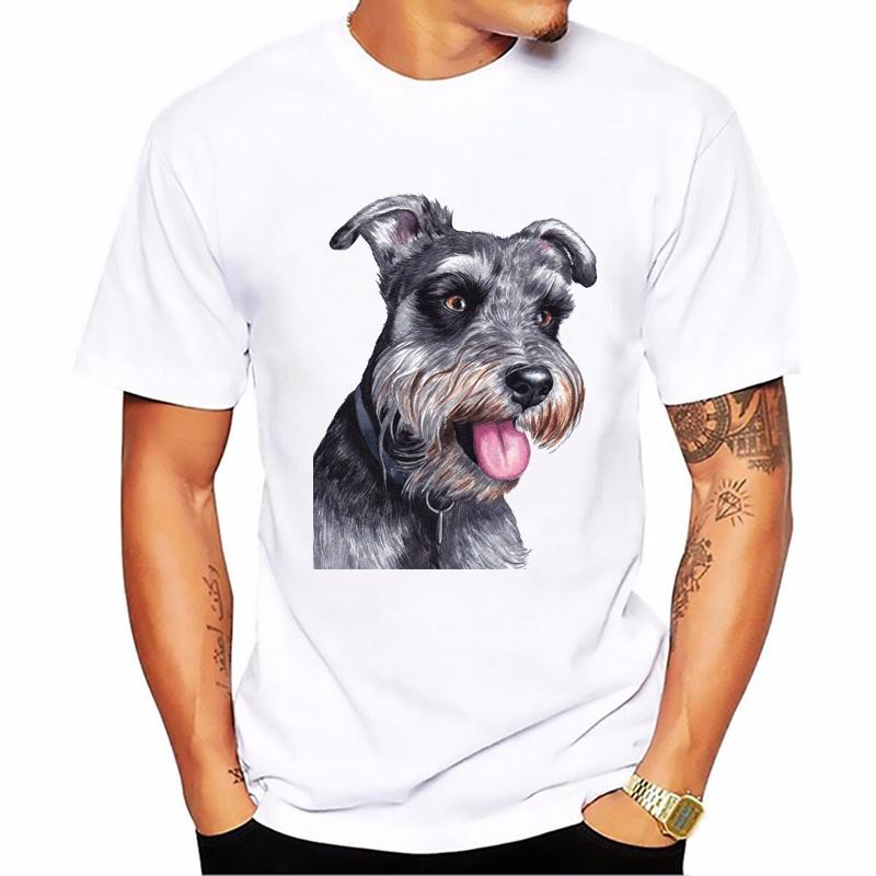 Vintage Schnauzer Animal Print Tshirt Homme Summer White Short Sleeve TShirt Funny T Shirts Dog Lover Gift Tee Summer Tops