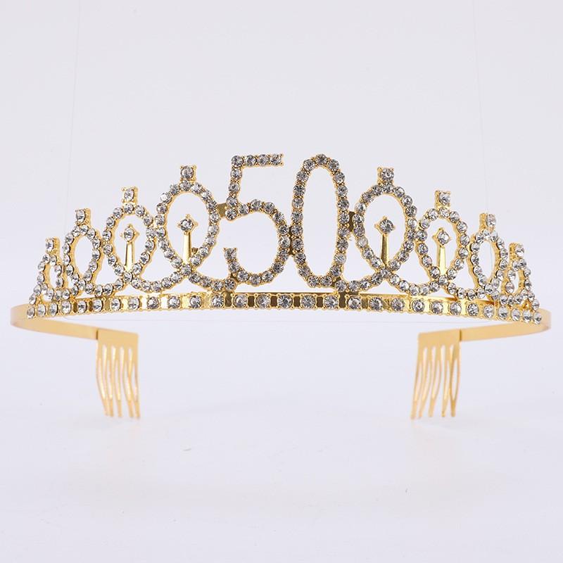 First Birthday Number Crown Water Diamond Headband  Ball Hair Accessory Anti Slip Cake  Decoration Alloy Hair Band