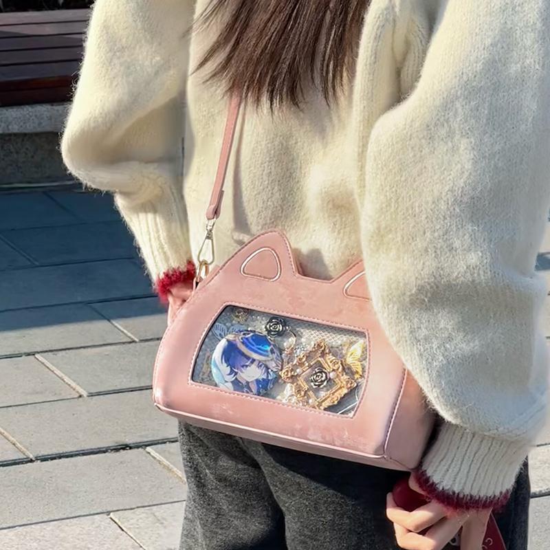 SCIONE New Cat Ear Soft Cute Shoulder Bag Fashion Cartoon Crossbody Bag Personality Transparent Splicing Joker Crossbody Bag