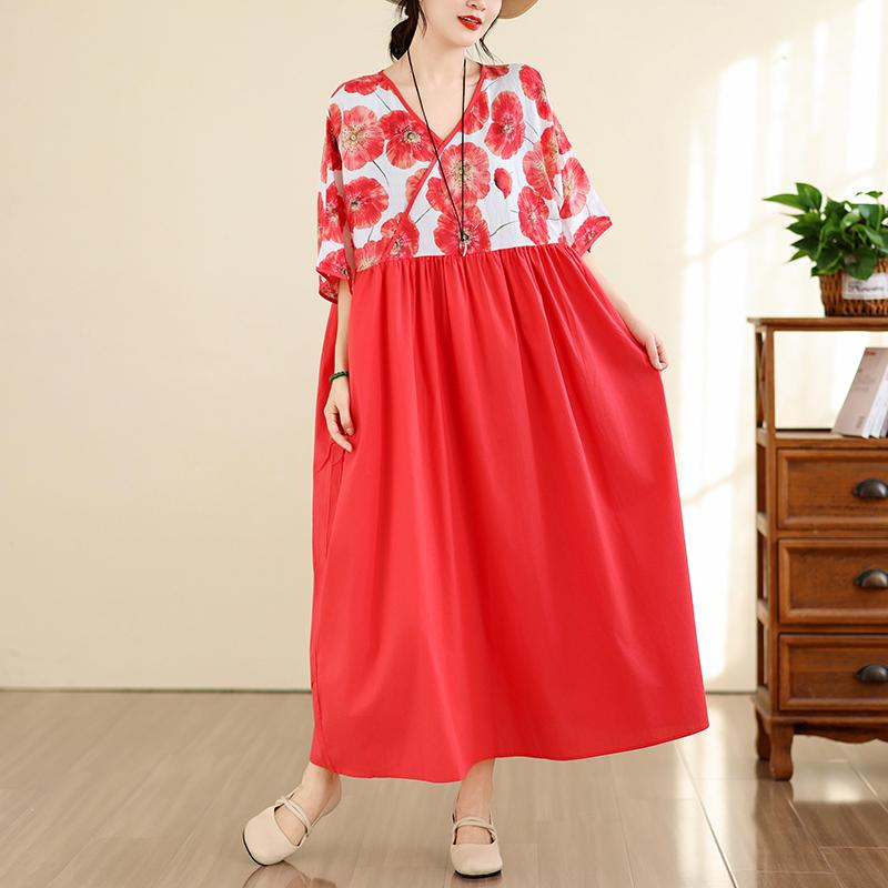 DIMANAF New 2026 Women Plus Size Summer Casual Floral Long Dress Cotton Loose Oversize Maxi Beach Sundress Elegant Vintage Lady Print
