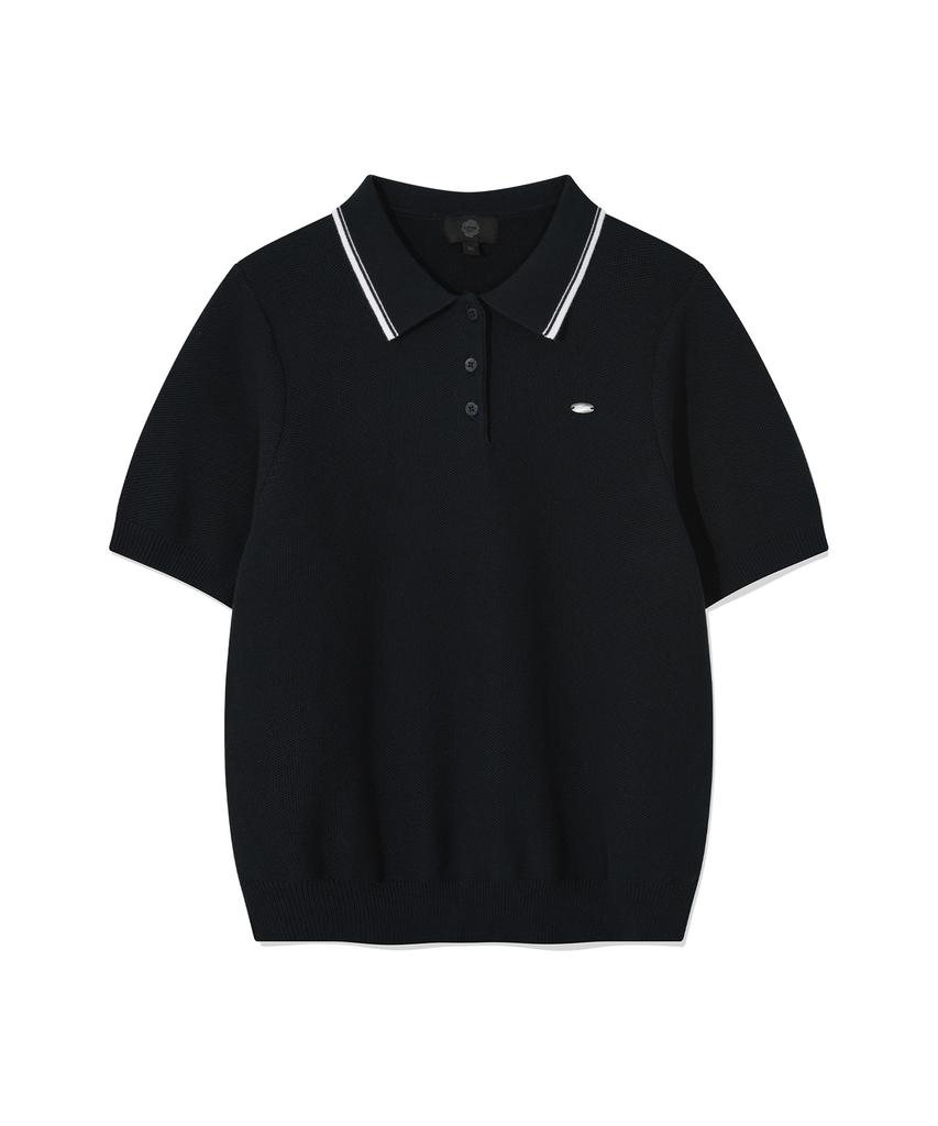 COVERNAT WOMAN Collared Half Knit Navy