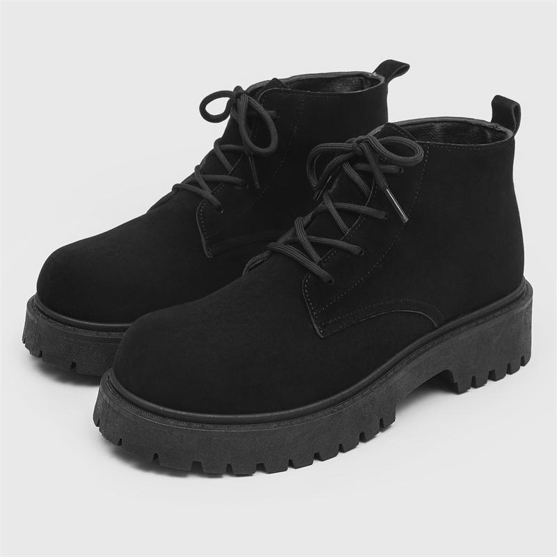 

Новые мужские туфли на высокой платформе с толстой подошвой и большим носком, подходящие для осени и зимы, обувь с невидимым увеличением роста, рабочие ботинки 46 чёрный