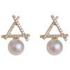 Chic Rhinestone Cross Triangle Pearl Stud Earrings - Elegant Geometric Jewelry for Women