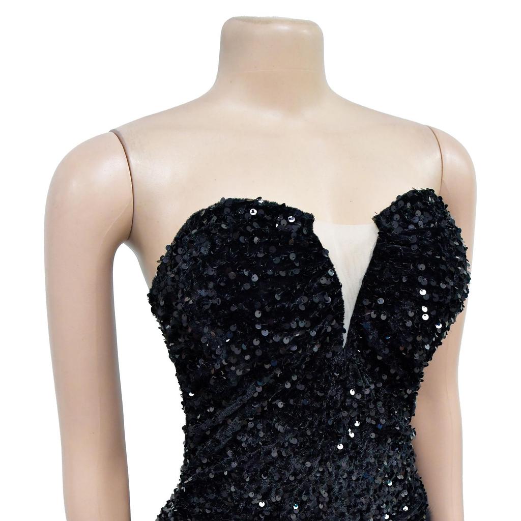 C6713 Women's Fashion Solid Color Backless Sequin Feather Bandeau Dress