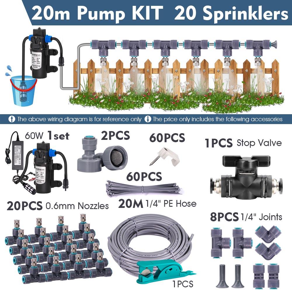 1/4″ 4/6mm 60W Self-priming Pump Misting Cooling System 0.6mm Atomizer Sprayer Slip Lock Nozzle Joint Outdoor Garden Irrigation