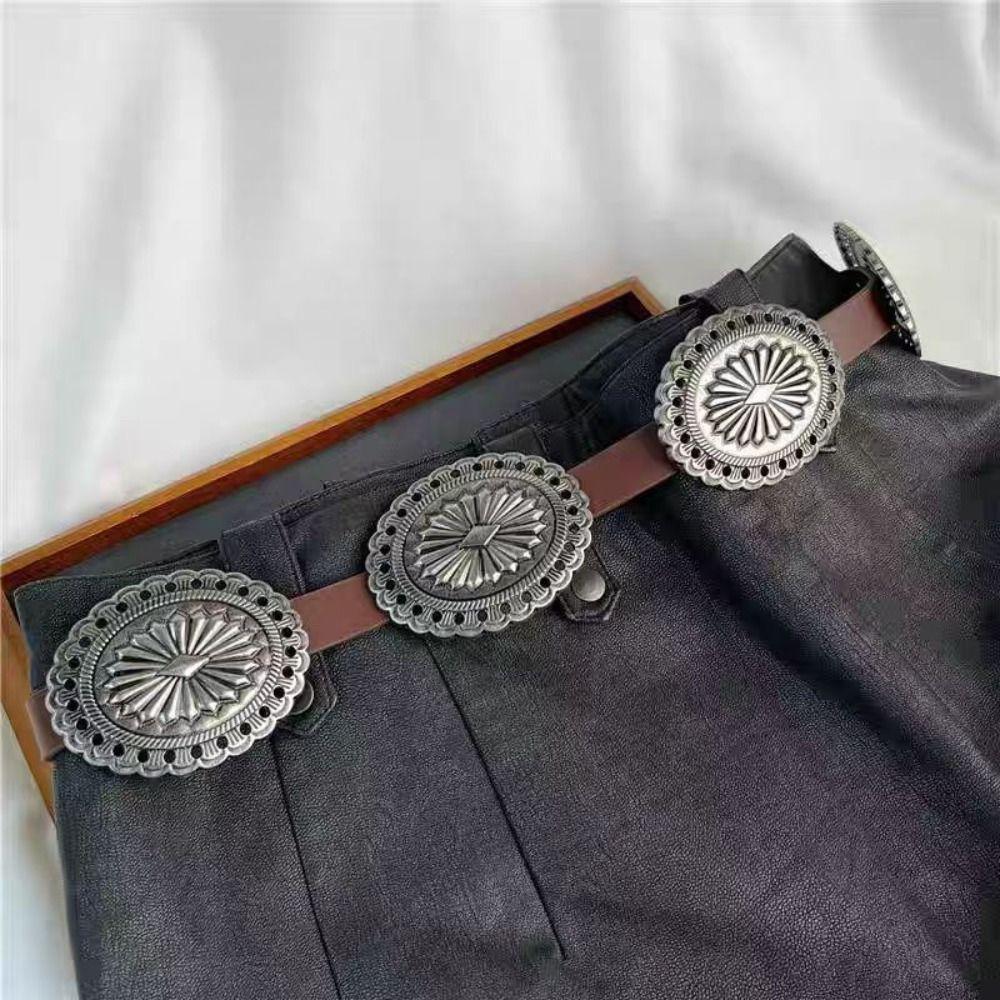 Western Style Cowboy Metal Carved Belts Wide Ethnic Style Waistband  Dress Decoration