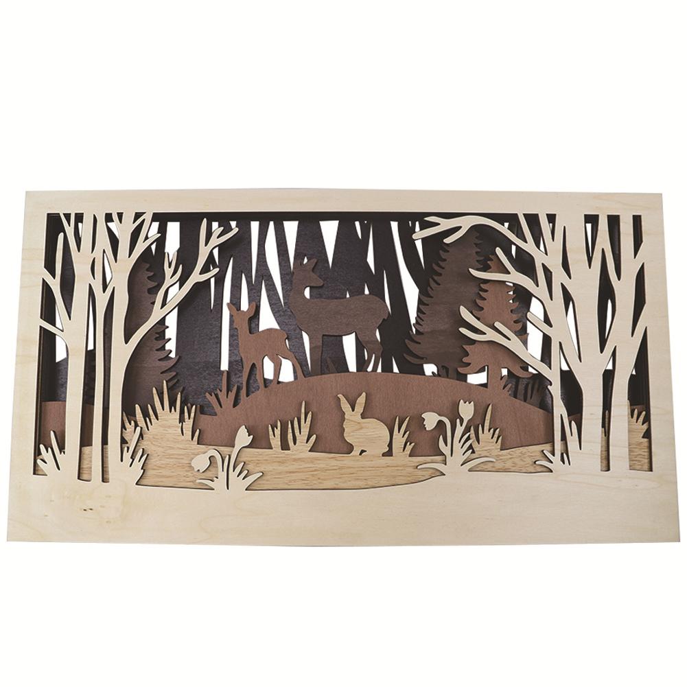 3d Deer Elk Rabbit Rustic Wooden Forest Ornaments Multi-layer Wildlife Animal Picture Art For Home Deer JM01781 #1