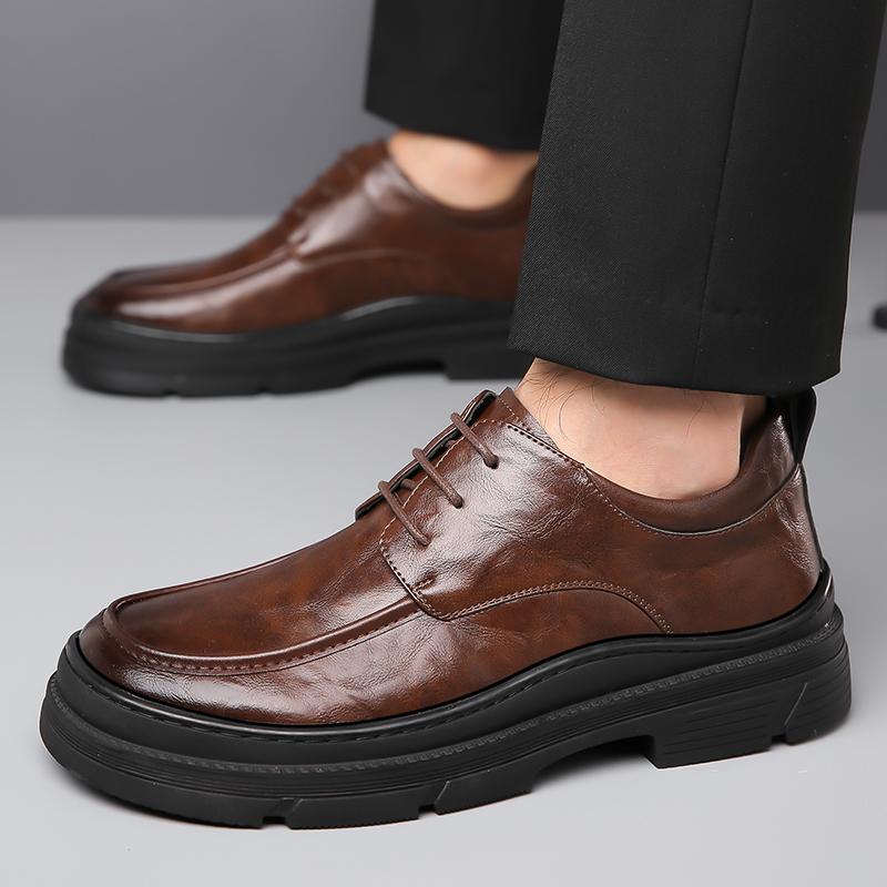 Fashion Casual Leather Shoes Men Lace Up High Sole Platform Business Office Black Fashion Dress Formal Wedding Party Shoes Men Oxfords