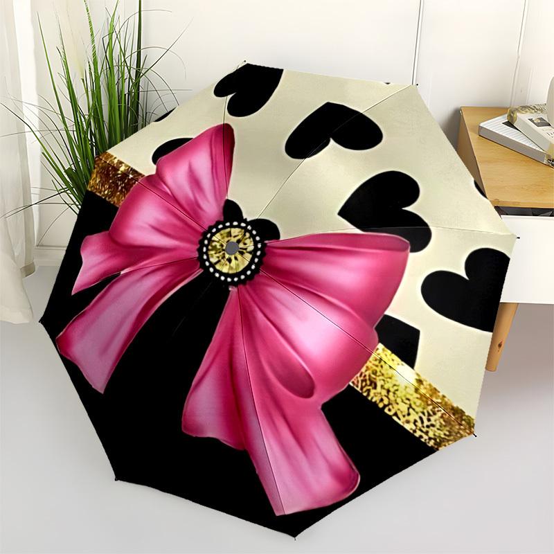

1pc Heart Print Automatic Folding Umbrella, 8-Rib Iron Frame, Casual Outdoor Accessory for Birthday Festival Gifts yy251128179