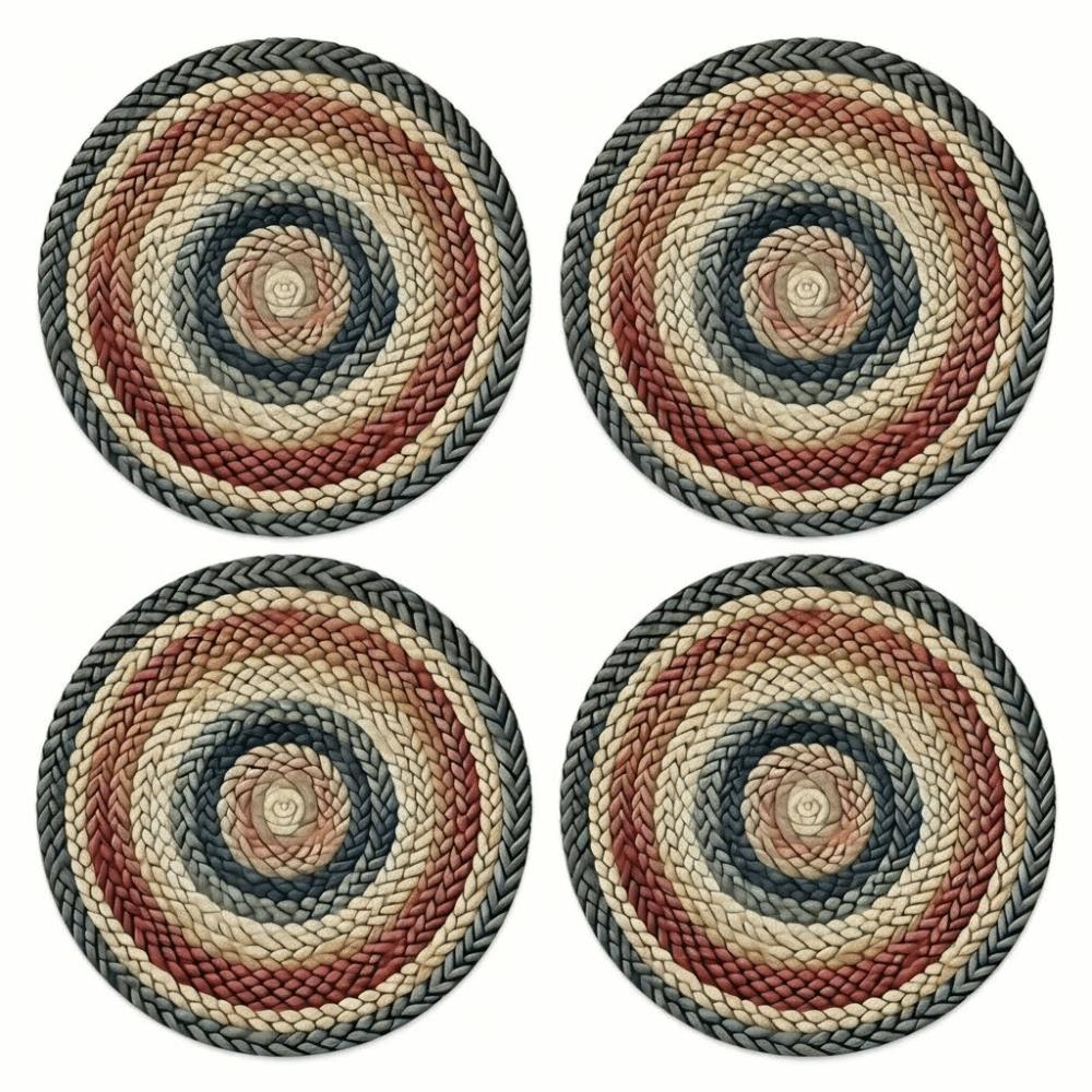 4pcs/set Thickened Round Placemat Washable Heat Resistant Heat Resistant Placemat Non-Slip Oil-Proof Placemat A