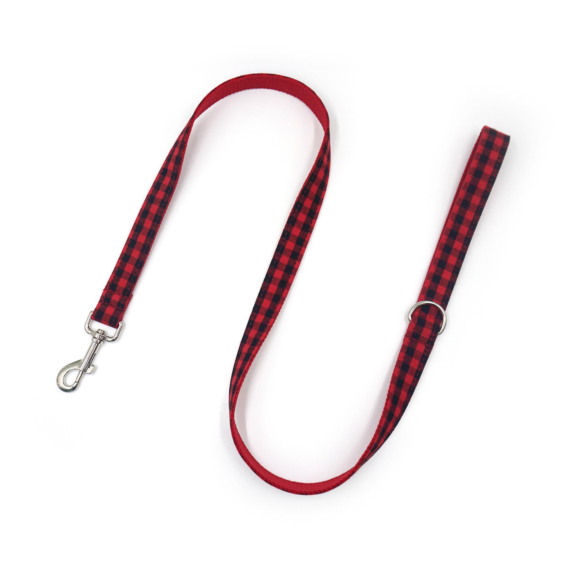 Adjustable Red & Black Plaid Pet Collar - Classic, Stylish, Engravable Dog Collar Large