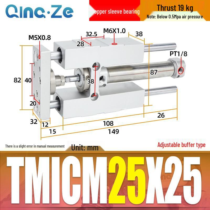 Triple-Rod Cylinder with Guide Bracket and Buffer TMICL/TMICM 12/16/20/25-50/75/100