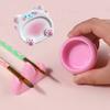 Conjunto de 3 Peças de Porta-Pincéis de Manicure em Acrílico com Copo de Limpeza para Esmalte e Paleta para Mistura de Gel, Paleta Fofa Rosa e Azul para Mistura de Gel