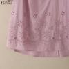 ZANZEA Women Casual Round Neck Short Sleeve Loose Patchwork Crochet Blouse