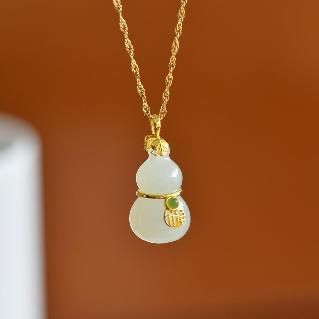Hotan Jade S925 Silver Gourd Pendant Necklace