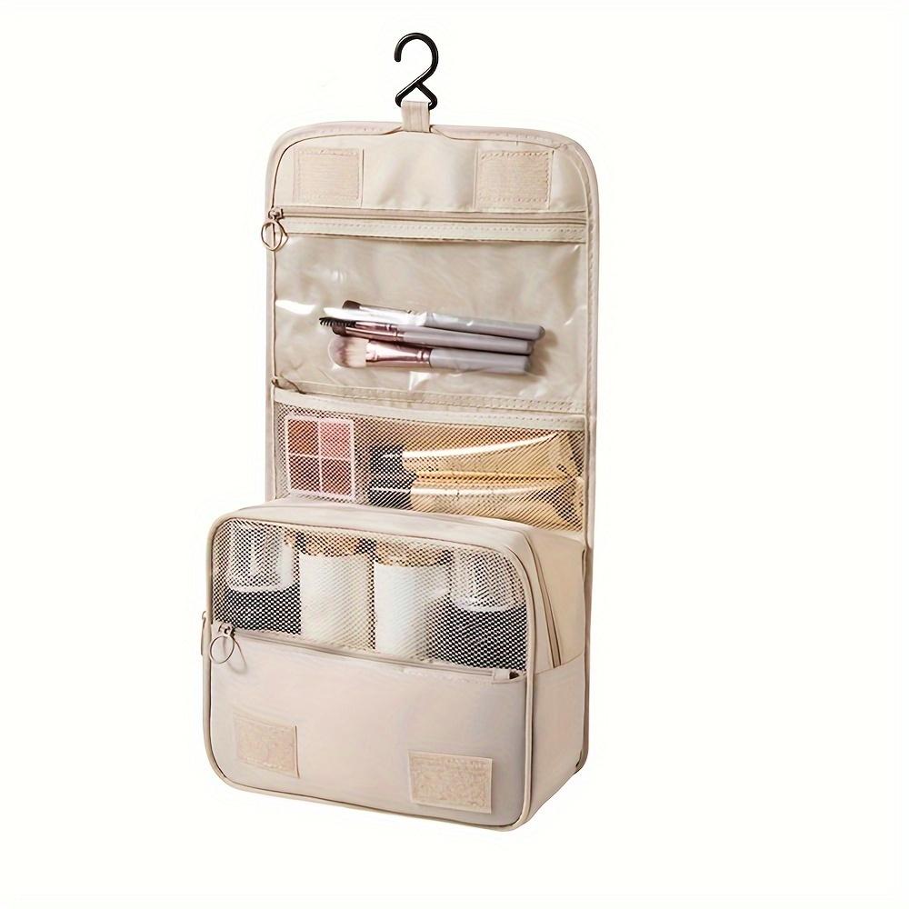 

1 шт. Водонепроницаемая косметичка большой вместимости - Портативный дорожный органайзер для туалетных принадлежностей на молнии, Легкий складной косметический чехол из полиэфирного волокна бежевый