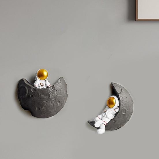 Three Dimensional Wall Decoration Astronaut Moon Resin Craft 3D Space Theme Hanging Ornament Kids Room Decor