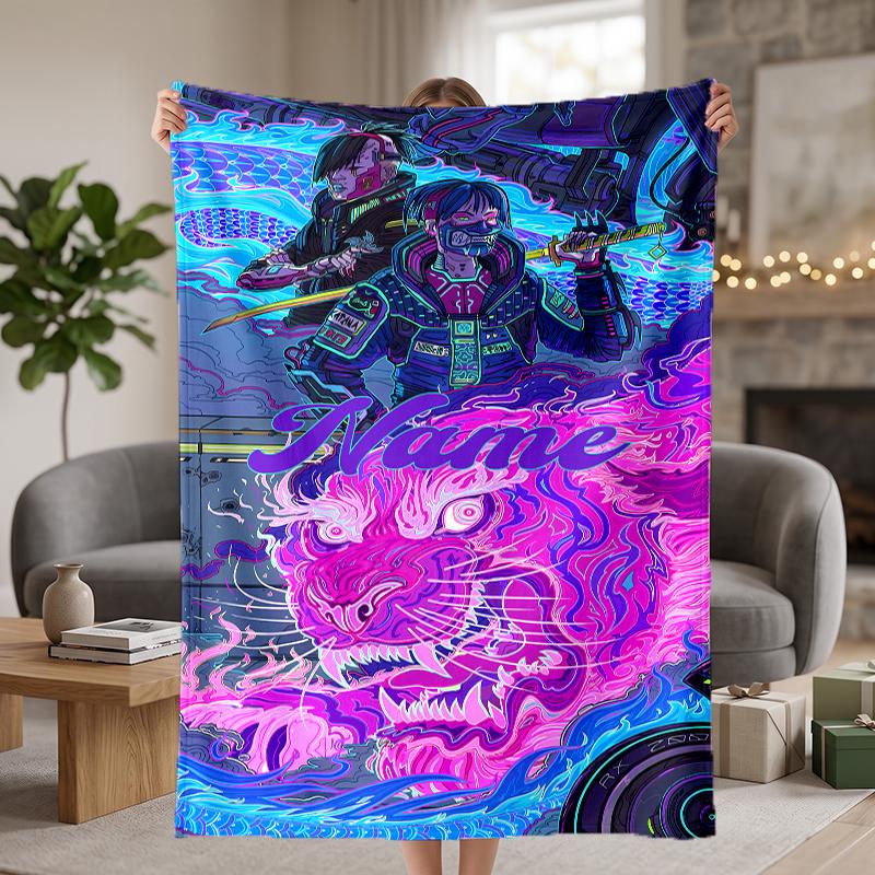 Cyberpunk Custom Flannel Blankets Soft Warm Cozy Throws for Home Decor Holiday Gifts