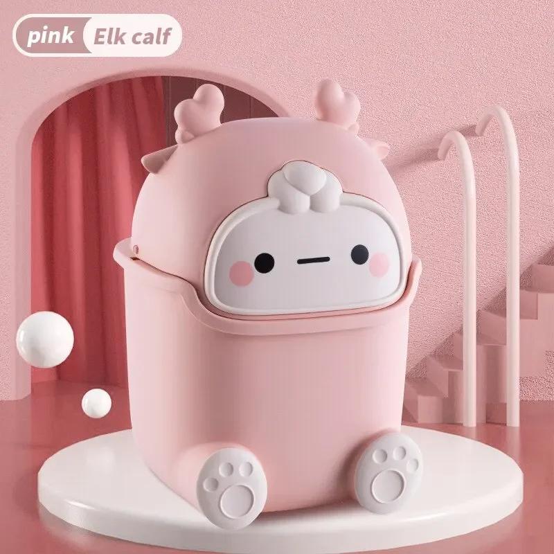 1 Stück Cartoon Tischmülleimer Niedlicher Mülleimer mit Deckel Desktop Kleiner Mülleimer Schlafzimmer Zuhause Leicht zu Reinigen Tragbare Box