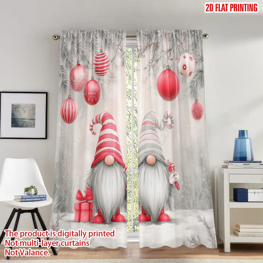 

2pcs 2D flat printing Merry Christmas Trendy Curtains Christmas Gnomes Winter Snow_b Digital Printed Polyester Drapes Party & 100*130 Grommet Top 1pcs