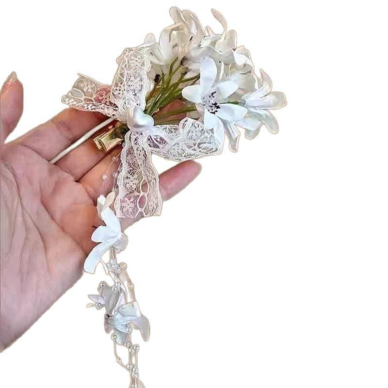 1Pc New Chinese Super Fairy Atmosphere Feeling Flower Tassel Hair Clip Female Light Luxury Premium Feeling Niche Side Clip
