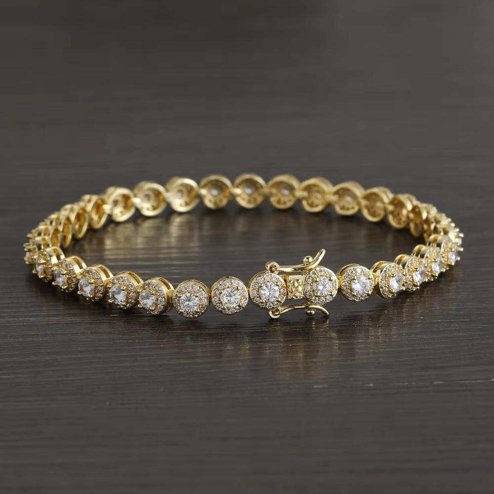 Hip Hop Real Gold Plated Jewelry 6mm Wide Geometric Round Zircon Tennis Bracelet Iced Out Bling CZ Bracelet for Women