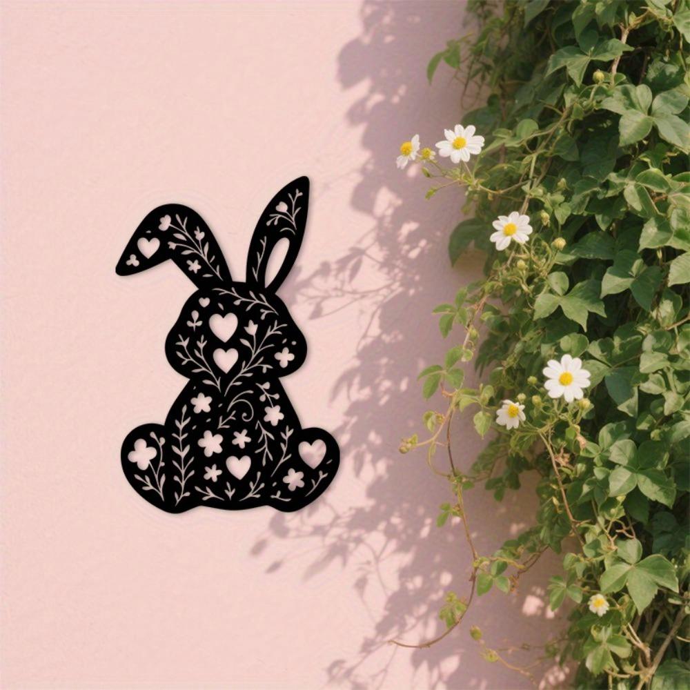 1pc Black Floral Bunny Metal Wall Art, Bohemian Decor for Living Room Bedroom Bathroom Indoor Outdoor, Easter Spring Gift