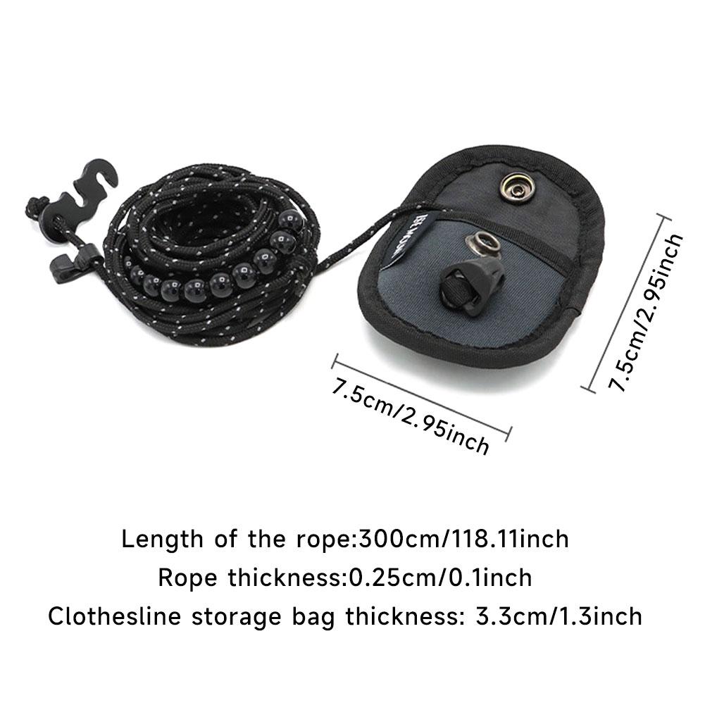 3M Portable Hanger-free Reflective Windproof Adjustable Storage Rope Outdoor Bead-type Cothesline For Outdoor Camping Hiking