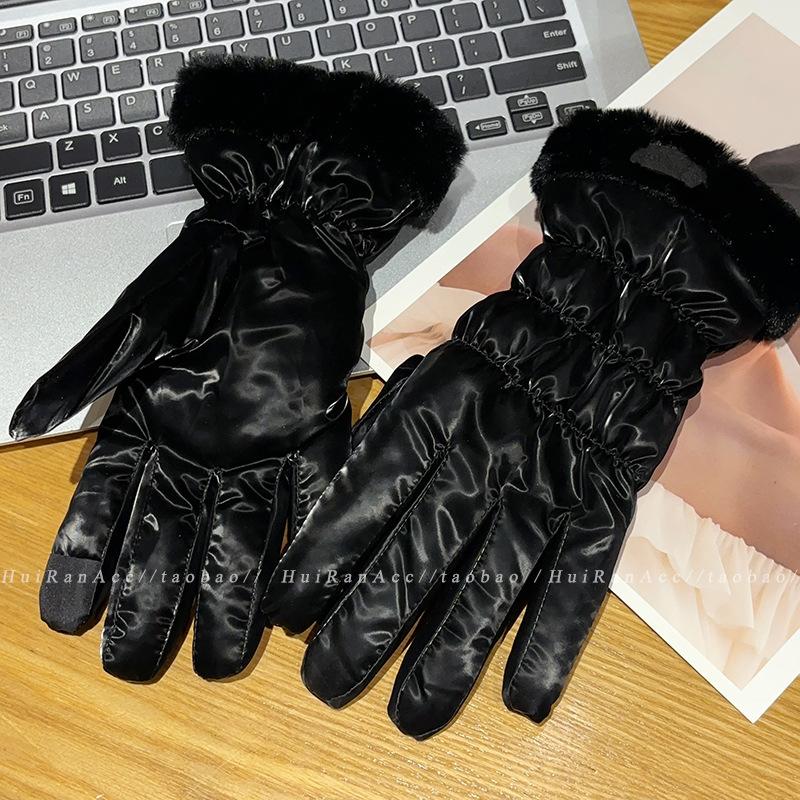 Warm Gloves for Women In Autumn and Winter Korean Cute Touch Screen Riding Electric Bike Cold Proof Plus Velvet Thickened Windproof Cotton Gloves