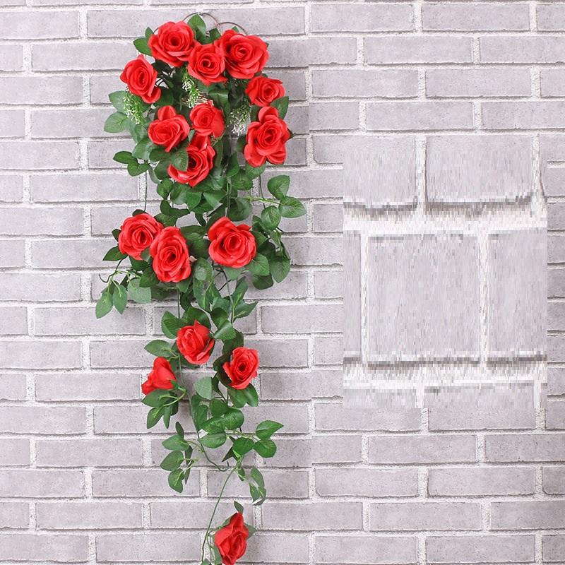 Simulation Flowers Vines Silk Roses Wall Hanging Wedding Decor Artificial Rose Vine Living Room Shopping Mall Decoration Flower