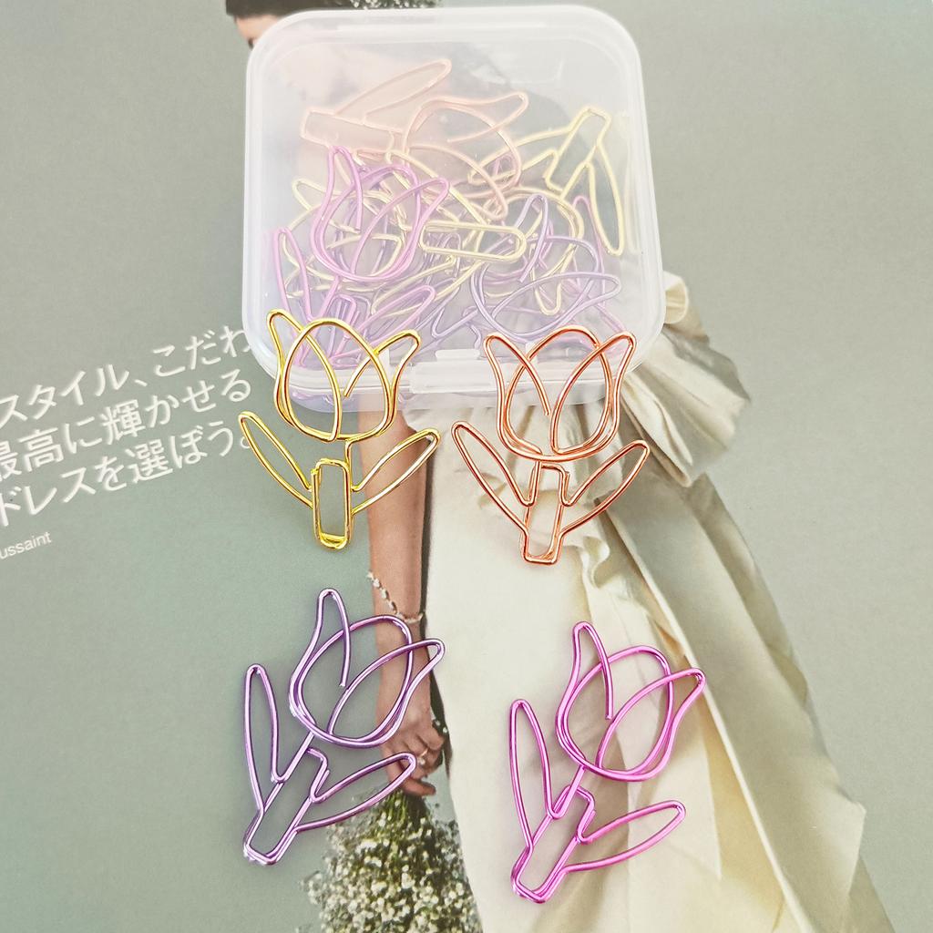 20 Pcs Lovely Decorative Paper Clips Tulips Shape Bookmarks Metal Planner Clips Office Clips for Stationery Lovers